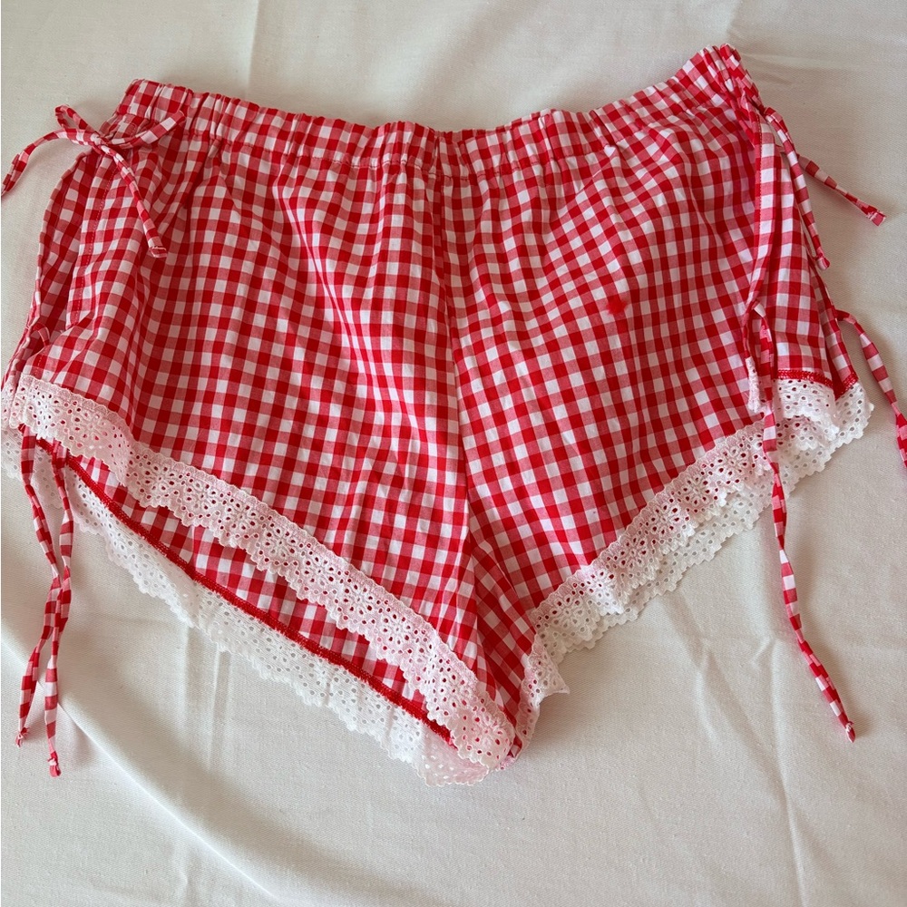 Colsie lounge wear pjs Red Gingham Lace Trim cotton pajama Shorts large new
